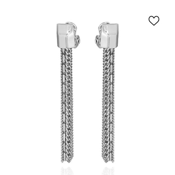 VINCE CAMUTO Silver-Tone Mixed Chain Tassel Clip-On Drop Earrings - Picture 6 of 6